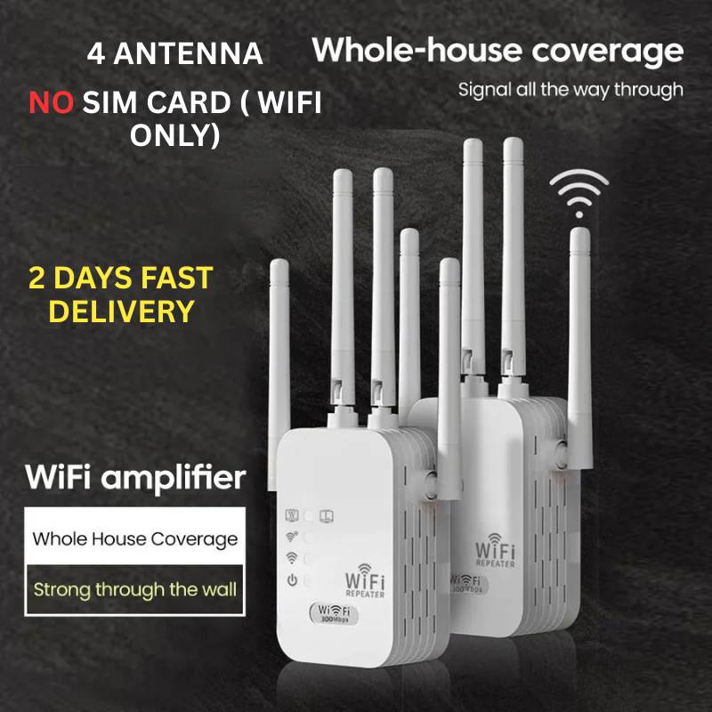300Mbps 2.4G WiFi Signal Amplifier | Wireless Range Extender with Dual LAN Ports | AP/Router/Booster Mode